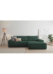 Ecksofa »SHERWOOD Schlafsofa 267 cm, L-Form,« Schlaffunktion mit Bettkasten (210x136 cm), Cord, Vintage, Samtvelours , grün , Home Affaire