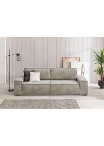 3-Sitzer »SHERWOOD Schlafsofa (257cm) Cord, Samtvelours, Vintage-Lederoptik« Schlaffunktion mit Bettkasten (ca. 136/200cm) , grau , Home Affaire
