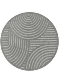 Paco Home, Teppich &raquo;Livorno 674&laquo; rund 14 mm H&ouml;he Uni-Farben, Scandi, Regenbogen, Hoch-Tief Effekt, Outdoor geeignet, grau, Polypropylen, 14 mm