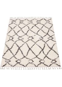 Hochflor-Teppich »Orebro 170« rechteckig 44 mm Höhe modernes Rauten Muster, besonders weich & kuschelig, mit Fransen , beige , Paco Home ,...