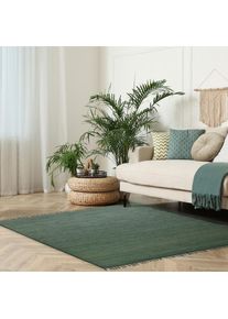 Teppich »Cadis« rechteckig 5 mm Höhe Wendeteppich, mit Fransen, Uni Farben, handgewebt, reine Baumwolle , grün , my home , Obermaterial: 100%...