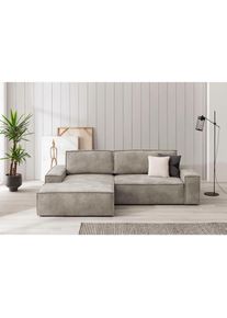 Ecksofa »SHERWOOD Schlafsofa 267 cm, L-Form,« Schlaffunktion mit Bettkasten (210x136 cm), Cord, Vintage, Samtvelours , grau , Home Affaire