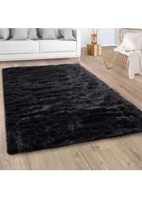 Hochflor-Teppich »Silky 591«, rechteckig, 37 mm Höhe, Uni-Farben, besonders weich und kuschelig , schwarz , Paco Home