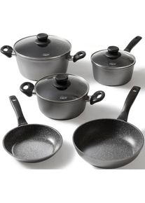 Topf-Set, Aluminium, (Set, 5 tlg., Bratentopf 20 cm, Kochtopf 20 cm, Kasserolle 18 cm, Pfanne 20/24 cm), Induktion , schwarz , Stoneline
