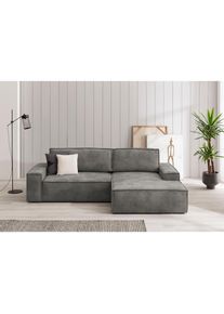 Ecksofa »SHERWOOD Schlafsofa 267 cm, L-Form,« Schlaffunktion mit Bettkasten (210x136 cm), Cord, Vintage, Samtvelours , grau , Home Affaire