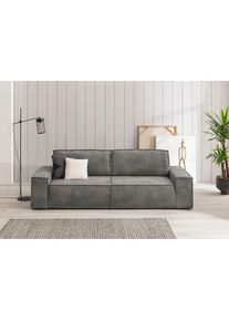 3-Sitzer »SHERWOOD Schlafsofa (257cm) Cord, Samtvelours, Vintage-Lederoptik« Schlaffunktion mit Bettkasten (ca. 136/200cm) , grau , Home Affaire