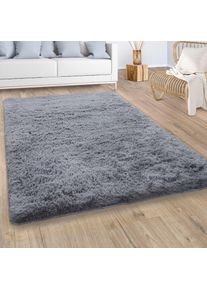 Hochflor-Teppich »Silky 591«, rechteckig, 37 mm Höhe, Uni-Farben, besonders weich und kuschelig , grau , Paco Home