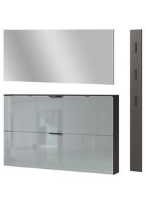 Germania , Garderoben-Set »Valega«, (3 St.), inkl. Schuhschrank mit Glasfronten, Spiegel und Garderobenpaneel , grau , Platzsparende Unterbringung...
