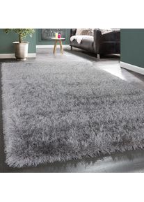 Hochflor-Teppich »Glamour 300« rechteckig 70 mm Höhe Uni Farben, mit weichem Glanz Garn, auch als Läufer erhältlich , grau , Paco Home ,...