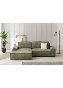 Ecksofa »SHERWOOD Schlafsofa 267 cm, L-Form,« Schlaffunktion mit Bettkasten (210x136 cm), Cord, Vintage, Samtvelours , grün , Home Affaire