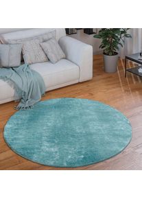 Teppich »Cadiz 630« rund 14 mm Höhe Kurzflor, Uni-Farben, besonders weich, waschbar, Wohnzimmer , blau , Paco Home , Obermaterial: 100% Polyester