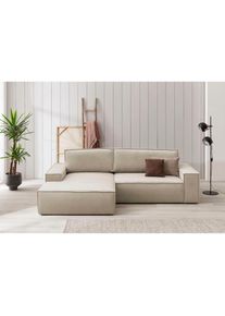 Ecksofa »SHERWOOD Schlafsofa 267 cm, L-Form,« Schlaffunktion mit Bettkasten (210x136 cm), Cord, Vintage, Samtvelours , beige , Home Affaire