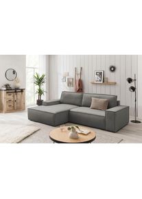 Ecksofa »SHERWOOD Schlafsofa 267 cm, L-Form,« Schlaffunktion mit Bettkasten (210x136 cm), Cord, Vintage, Samtvelours , grau , Home Affaire
