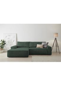 Ecksofa »SHERWOOD Schlafsofa 267 cm, L-Form,« Schlaffunktion mit Bettkasten (210x136 cm), Cord, Vintage, Samtvelours , grün , Home Affaire