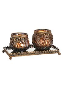 Ackerman Windlicht &raquo;G. Wurm 3erSet auf Spiegeltablett, 20 cm&laquo;, bunt, Glas, Metall, B/H/T: 20 cm x 9 cm x 10 cm