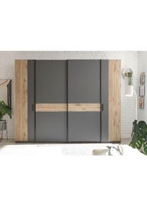 Kleiderschrank »Daria Drehtürenschrank, Schwebetürenschrank, Schiebetürenschrank«, Absetzung in Viking Oak heller Rillenoptik , grau , Schlafkontor