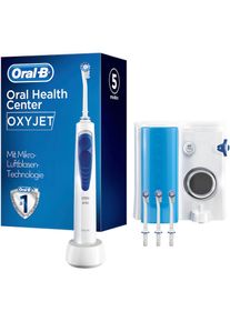 Oral-B , Munddusche »OxyJet«, 4 St. Aufsätze, Mikro-Luftblasen-Technologie , blau , Lieferumfang: 1 OxyJet Reinigungssystem, 4 OxyJet Aufsteckdüsen