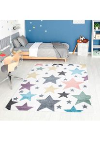 Kinderteppich »ANIME903« rechteckig 11 mm Höhe Kinderzimmer Teppich Modern mit Mond, Blumen, Wolken, Creme, Multi , bunt , Carpet City ,...