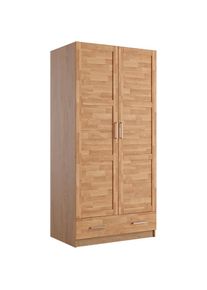 Kleiderschrank »Sabrina, 97x60x200cm, natürlicher Landhausstil«, teilmassiv, Buche oder Eiche, FSC-zertifiziert, Metallgriffe , braun , Home Affaire