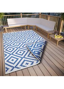 my home, my home Teppich &raquo;Ronda Wendeteppich&laquo; rechteckig 5 mm H&ouml;he Sisal-Optik, Flachgewebe, In- und Outdoor, geometrisches Boho Design, blau, creme, 