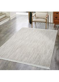 Teppich »CLASICO 0052« rechteckig 11 mm Höhe Läufer, Kurzflor, Hochtief-Muster, Boho, Fransen, Wohnzimmer , grau , Carpet City , Obermaterial: 100%...