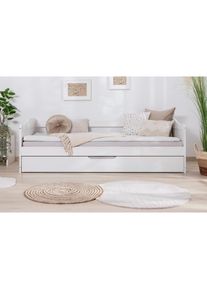 Ticaa Funktionsbett »Melinda, Daybett, Jugendbett, 2 Schlafplätze, Schublade auf Rollen«, (90x200cm), FSC -zertifizierte Kiefer, 2 Rollroste, Massivholz...