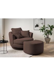 Drehsessel »MAISIE, Love Seat XXL Lese-Sessel, Big-Sessel mit Hocker,«, (2 St.), Set in MEGA CORD und Web-Velours, drehbar 360 Grad , braun , LEONIQUE