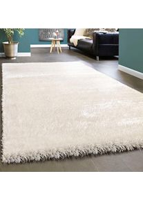 Hochflor-Teppich »Touch 100« rechteckig 49 mm Höhe weicher Uni Shaggy mit Glanz Garn, Wohnzimmer , weiss , Paco Home , Obermaterial: 60% Polyester,...