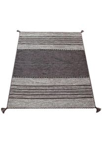 Teppich »Kilim 217« rechteckig 12 mm Höhe handgewebter Wendeteppich, reine Baumwolle, gestreift, Wohnzimmer , grau , Paco Home , Obermaterial: 100%...