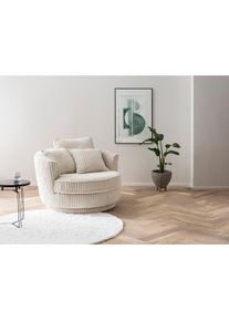 Drehsessel »MAISIE, Love Seat XXL, Lese-Sessel BIG-«, Sessel in MEGA CORD u. Web-Velours, 360 Grad drehbar , beige , LEONIQUE