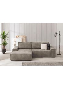 Ecksofa »SHERWOOD Schlafsofa 267 cm, L-Form,« Schlaffunktion mit Bettkasten (210x136 cm), Cord, Vintage, Samtvelours , grau , Home Affaire