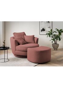Drehsessel »MAISIE, Love Seat XXL Lese-Sessel, Big-Sessel mit Hocker,«, (2 St.), Set in MEGA CORD und Web-Velours, drehbar 360 Grad , rosa , LEONIQUE