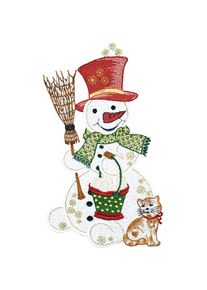 Fensterbild »Schneemann mit Katze«, Made in Germany , rot , W. Reuter & Sohn - Plauener Spitze