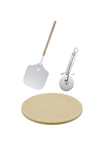 Rösle Rösle , Pizzastein »Barbecue Pizza-Set«, Schamottstein, 3-tlg., inkl. Pizzaschieber und Pizza- und Flammkuchenschneider , grau