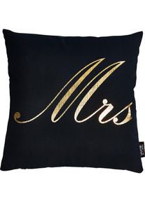 done., done. Dekokissen &raquo;Stone Mrs&laquo; mit Schriftzug Mrs, Kissenh&uuml;le mit F&uuml;llung, 1 St&uuml;ck, goldfarben, bedruckt, Baumwolle, 1 Stk.