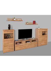 Wohnwand »Silkeborg«, (Set, 5 St.), teilmassiv mit schöner griffloser Optik , braun , Home Affaire