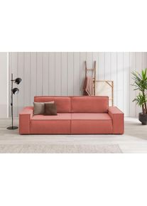 3-Sitzer »SHERWOOD Schlafsofa (257cm) Cord, Samtvelours, Vintage-Lederoptik« Schlaffunktion mit Bettkasten (ca. 136/200cm) , rot , Home Affaire