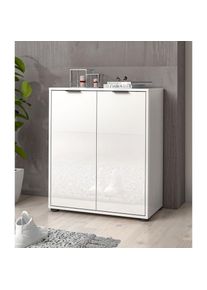 Inosign Schuhschrank »Jolly,Schuhkommode,Schuhmöbel,Schuhablage,Schuhregal«, Breite 72,5 cm, Höhe 86 cm, 2 Türen, 6 Fächer, hochglanz, Alu Griff , weiss ,...