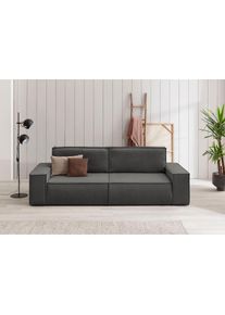 3-Sitzer »SHERWOOD Schlafsofa (257cm) Cord, Samtvelours, Vintage-Lederoptik« Schlaffunktion mit Bettkasten (ca. 136/200cm) , grau , Home Affaire