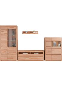 Home Affaire , Wohnwand »Silkeborg«, (Set, 4 St.), teilmassives Holz , beige , Set besteht aus 1 Vitrine, 1 Lowboard, 1 Sideboard und 1 Wandregal