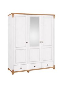 Home Affaire Kleiderschrank »Tessin, Dretürenschrank, 3-türig«, (B/H/T ca. 152/191/59 cm), Breite 152 cm, Kiefer massiv, mit Spiegel und 3 Schubladen , weiss ,...