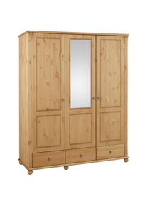 Home Affaire Kleiderschrank »Tessin, Dretürenschrank, 3-türig«, (B/H/T ca. 152/191/59 cm), Breite 152 cm, Kiefer massiv, mit Spiegel und 3 Schubladen , beige ,...