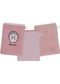 Wörner Waschhandschuh »Igel rosa Waschhandschuh 3er Set«, (3 St., 3er Set Waschhandschuhe 15 x 21 cm), 1x mit süsser Igelstickerei, 2x unifarben , rosa ,...