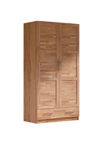 Kleiderschrank »Sabrina, 97x60x200cm, natürlicher Landhausstil«, teilmassiv, Buche oder Eiche, FSC-zertifiziert, Metallgriffe , braun , Home Affaire