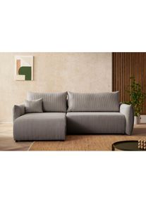 Ecksofa »MAVAS Schlafsofa mit Bettkasten, L-Form,«, ca.257/127cm (Liegefläche 212/145 cm), Cord, Chenille, Struktur , grau , Inosign