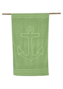 WEWO-Fashion Strandtuch »Anker«, (1 St., Strandtuch 100 x 180 cm), Badetuch, Uni Farben, mit Motiv, reine Baumwolle , grün , Wewo fashion