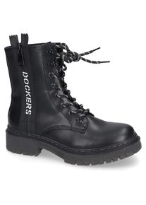 Dockers by Gerli , Schnürstiefel, Biker Boots, Plateau Stiefel mit modischem Textilband , schwarz , 37 , Schnürstiefel mit coolem...