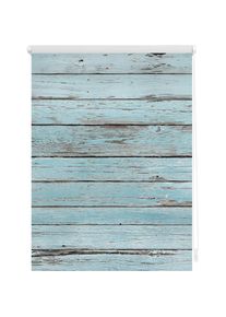 LICHTBLICK Original, LICHTBLICK ORIGINAL Seitenzugrollo &raquo;Klemmfix Motiv Bretter Vintage&laquo; Lichtschutz ohne Bohren freih&auml;ngend bedruckt, petrol, wei&szlig;, 