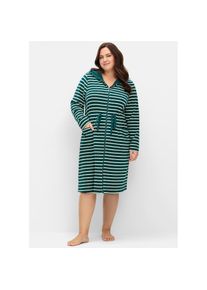 sheego, Bademantel, tiefgr&uuml;n, gestreift, Baumwoll-Mix