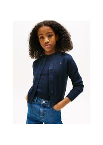 Tommy Hilfiger, Unisex, Strickjacke &raquo;POINTELLE CARDIGAN LS&laquo; f&uuml;r Kinder bis 16 Jahre, mit s&uuml;ssem Muster, schwarz night navy, 74, Strickjacke von Tommy 